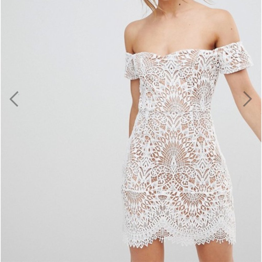 Boohoo Lace Bardot Overlay Dress White